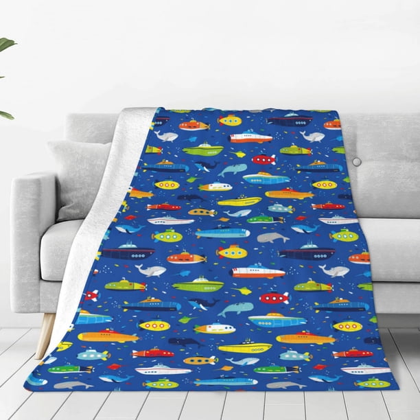 Balery Submarines And Whales Manta de Felpa Suave y Acogedora – Cobija de Franela Aterciopelada para Cama, Lavable y Cálida para Sofá, Mascotas, Transpirable-80"x60"