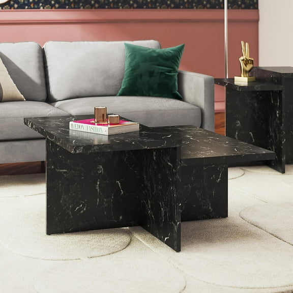 Brielle Two-Tiered Coffee Table, Faux Black Marble