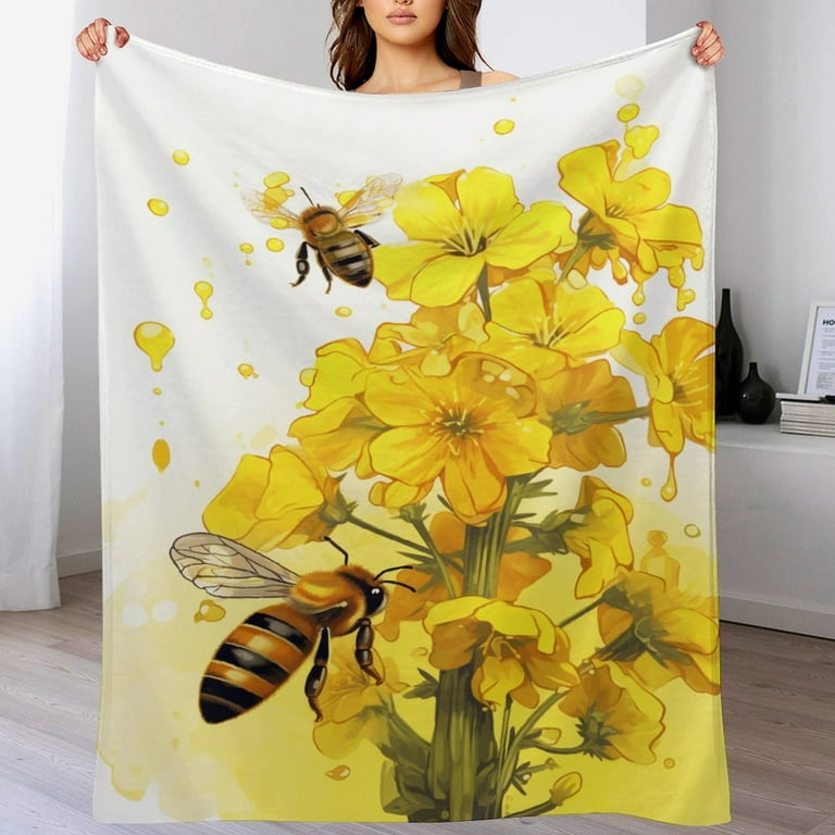 Honey Bees That Collect Nectar Blanket Flannel Bed Sofa Travel