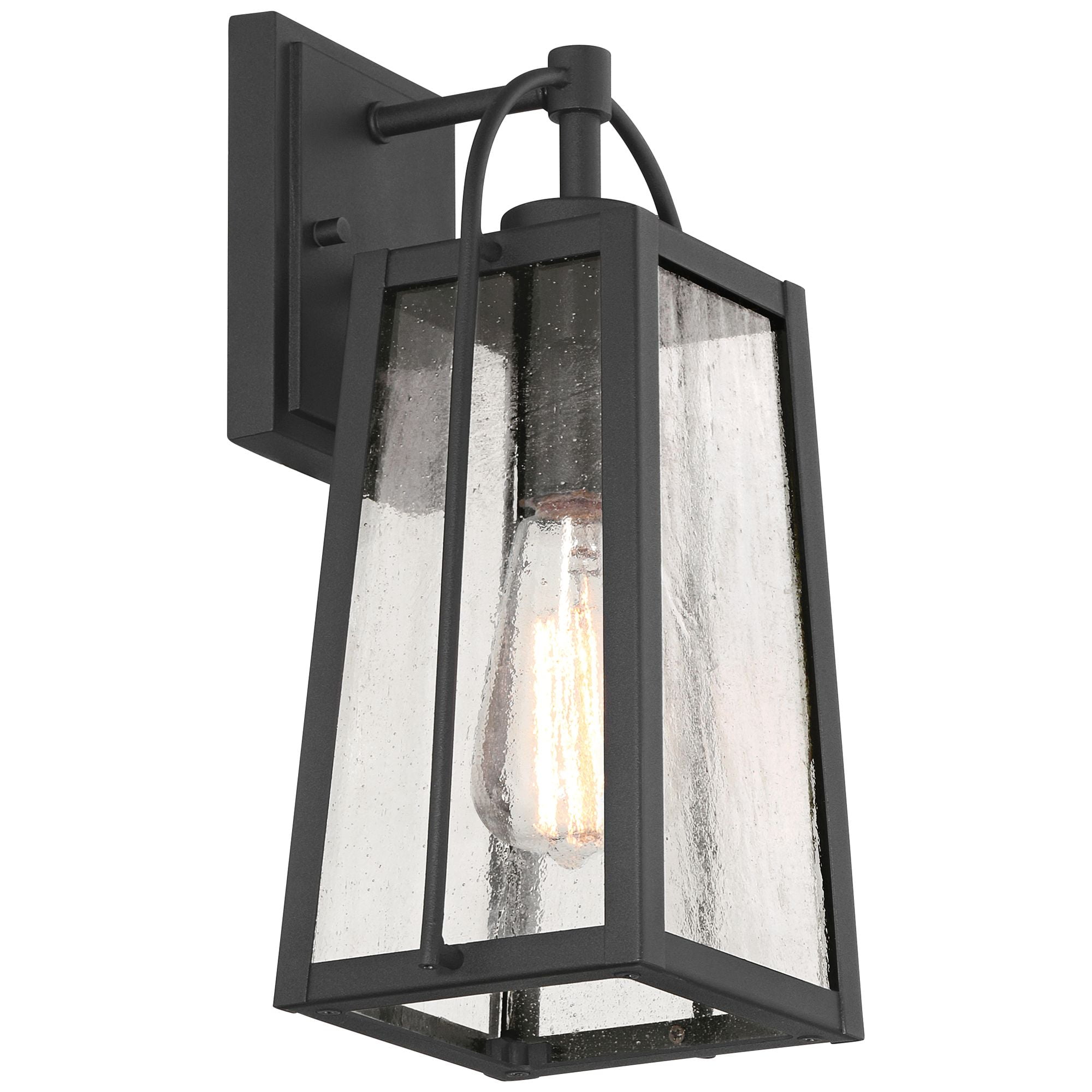 Possini Euro Design Woodley 13" High Modern Outdoor Wall Light Fixture Mount Porch House Set of 2 Sand Black Aluminum Glass Shade