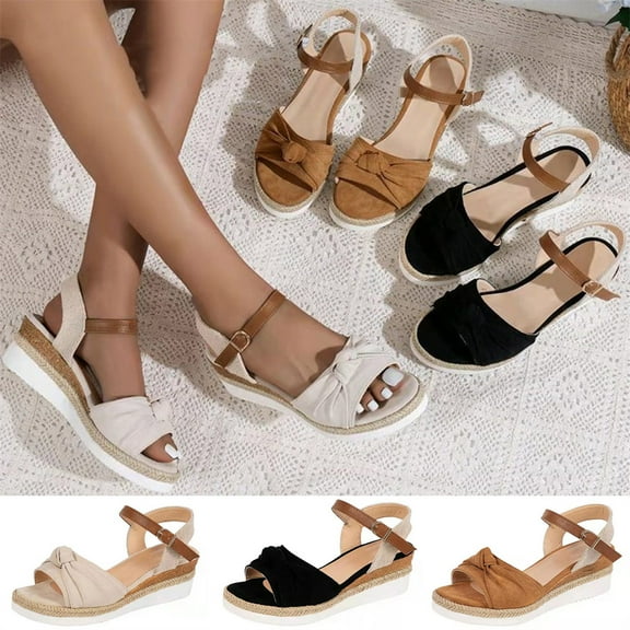 KBODIU Women's Platform Sandals Thick Soled Fish Mouth Sandals Summer Casual 5.5 cm Wedge Heels Sandals Brown 36