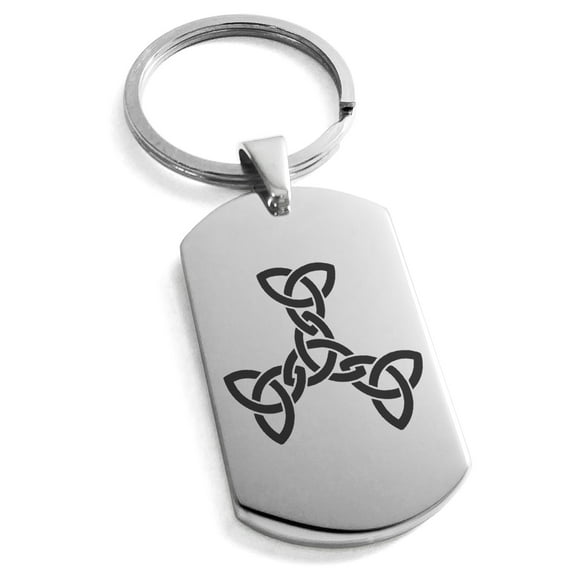 Stainless Steel Celtic Triquetra Interlaced Knot Engraved Dog Tag Keychain Keyring