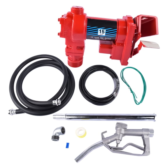GELUOXI 12V 15 GPM Fuel Transfer Pump Red with Discharge Hose & Nozzle Kit for Diesel Gasoline Kerosene