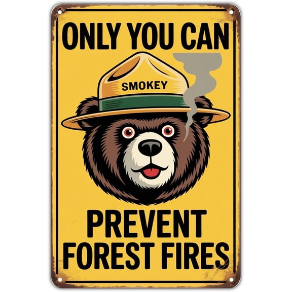Smokey Bear Tin Sign Vintage Forest Fire Prevention Metal Sign Print Aesthetic for Garden Yard Bar Porch Home Bedroom Kitchen Wall Decor Decor Gift 8 x 12 inch
