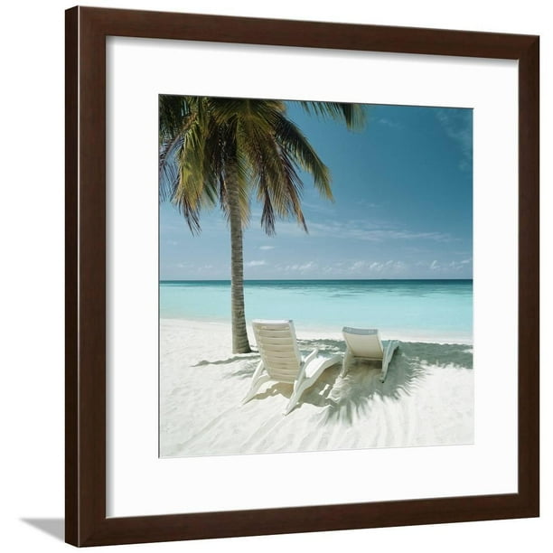 Palm Tree And Beach Chair Framed Print Wall Art Walmart Com Walmart Com
