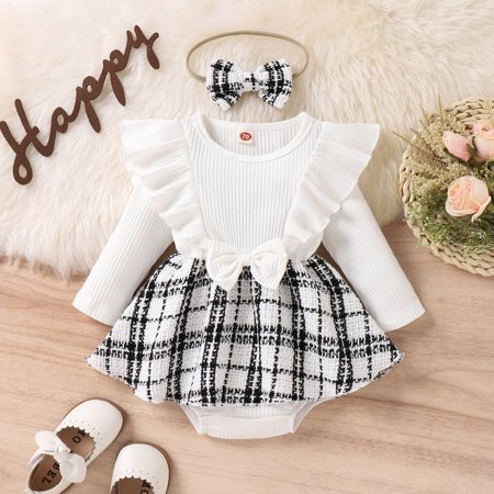 

NIUREDLTD Girls Ruffles Long Sleeve Floral Prints Bowknot Romper Bodysuits Headbands Set