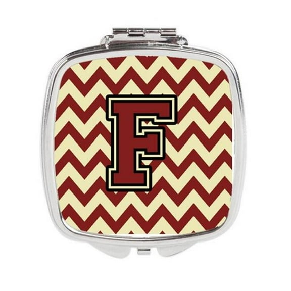 Carolines Treasures  Letter F Chevron Maroon & Gold Compact Mirror - Maroon & Gold