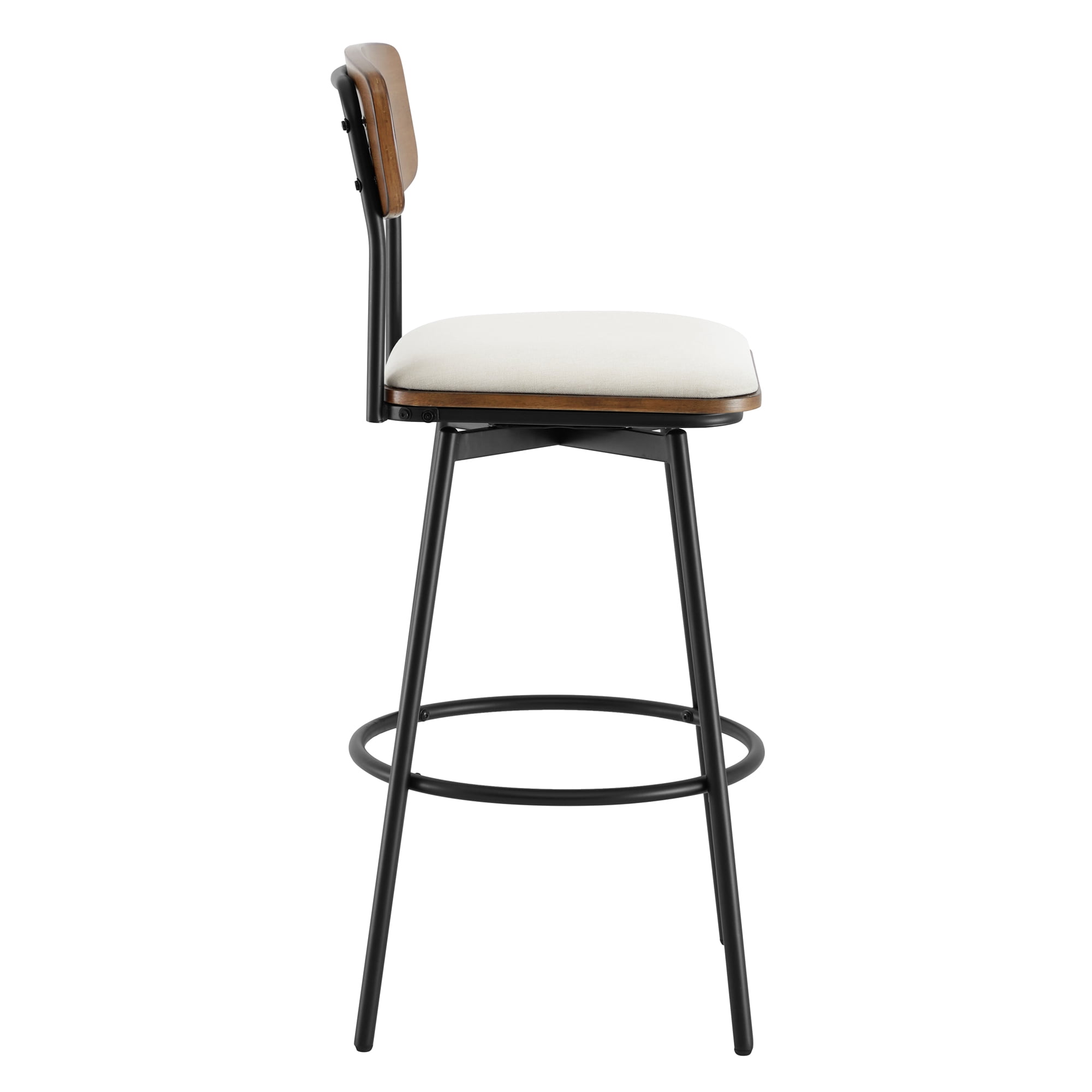 Spruce & Spring Bar Height Swivel Bar Stool with Wood Back and Metal Base Set of 2, White, Fabric