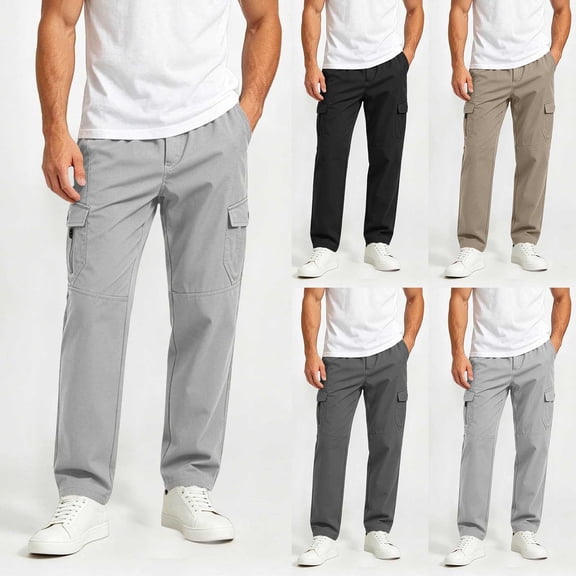 BVOFAR Cargo Pants for Men Big and Tall Lightweight Elastic Waisted Hiking Trousers Casual Workout Joggers Utility Work Trouser Black XXXXL