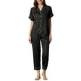 thumbnail image 1 of Conjunto de pijama de 2 piezas para mujer INSPIRE CHIC, camisa de satén de botones cortos con pantalones largos, color negro, 1 of 6
