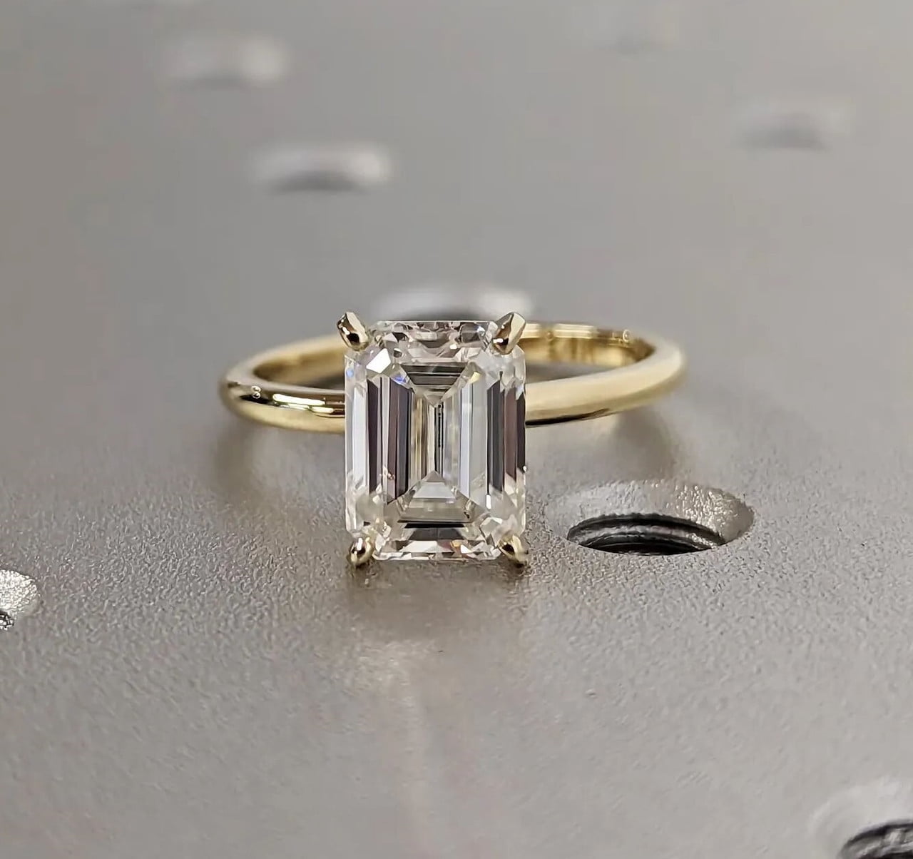 Jewelerix Emerald Cut Moissanite Engagement Ring for Women Vermeil 14K Yellow Gold Ring 4 Prong Solitaire Promise Ring Classic Minimalist Bridal Ring