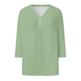 thumbnail image 4 of Womens 3/4 Sleeve T-Shirts V Neck Buttons Solid Color Dressy Casual Tee Blouses 2025 Summer Fashion Classic Fit Workout Tunics, 4 of 5