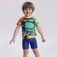 thumbnail image 4 of BULLPIANO Toddler Boys Swimsuit Bathing Suits Set Boys Short Sleeve Rash Guard Swim Trunks with Hat UPF 50+ ,Size 6-7 Years, 4 of 8