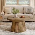 thumbnail image 4 of Finmind 31.5" Round Coffee Table with Fluted Base, Mid-Century Modern Farmhouse Accent Table for Living Room, Small Spaces, Apartment, Brown, 4 of 7