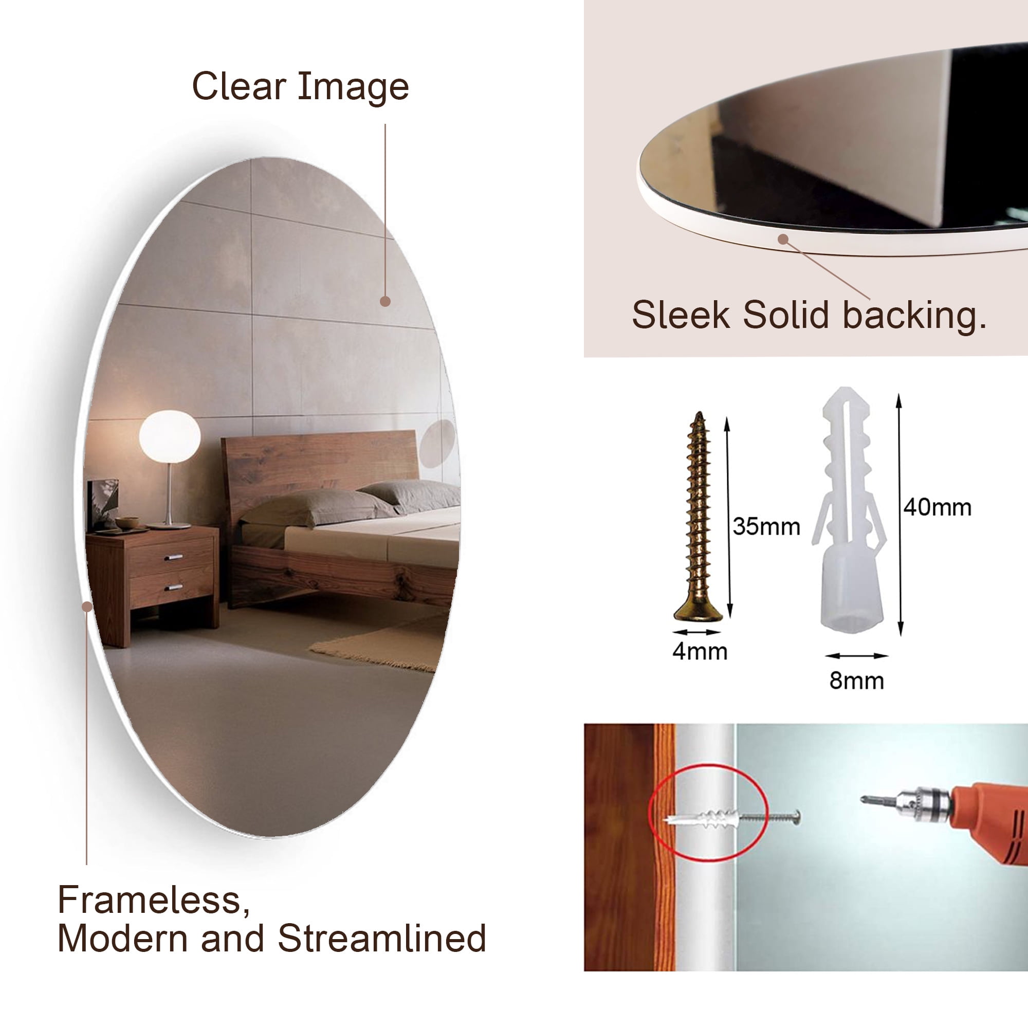 Frameless wall mounted makeup mirrors bathroom mirror