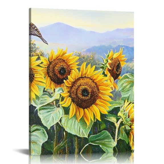 ZFLMY Sunflowers Mountains Bird Canvas Print Wall Art Home Decor Living Room Bathroom Office, Ready to Hang 12x16in