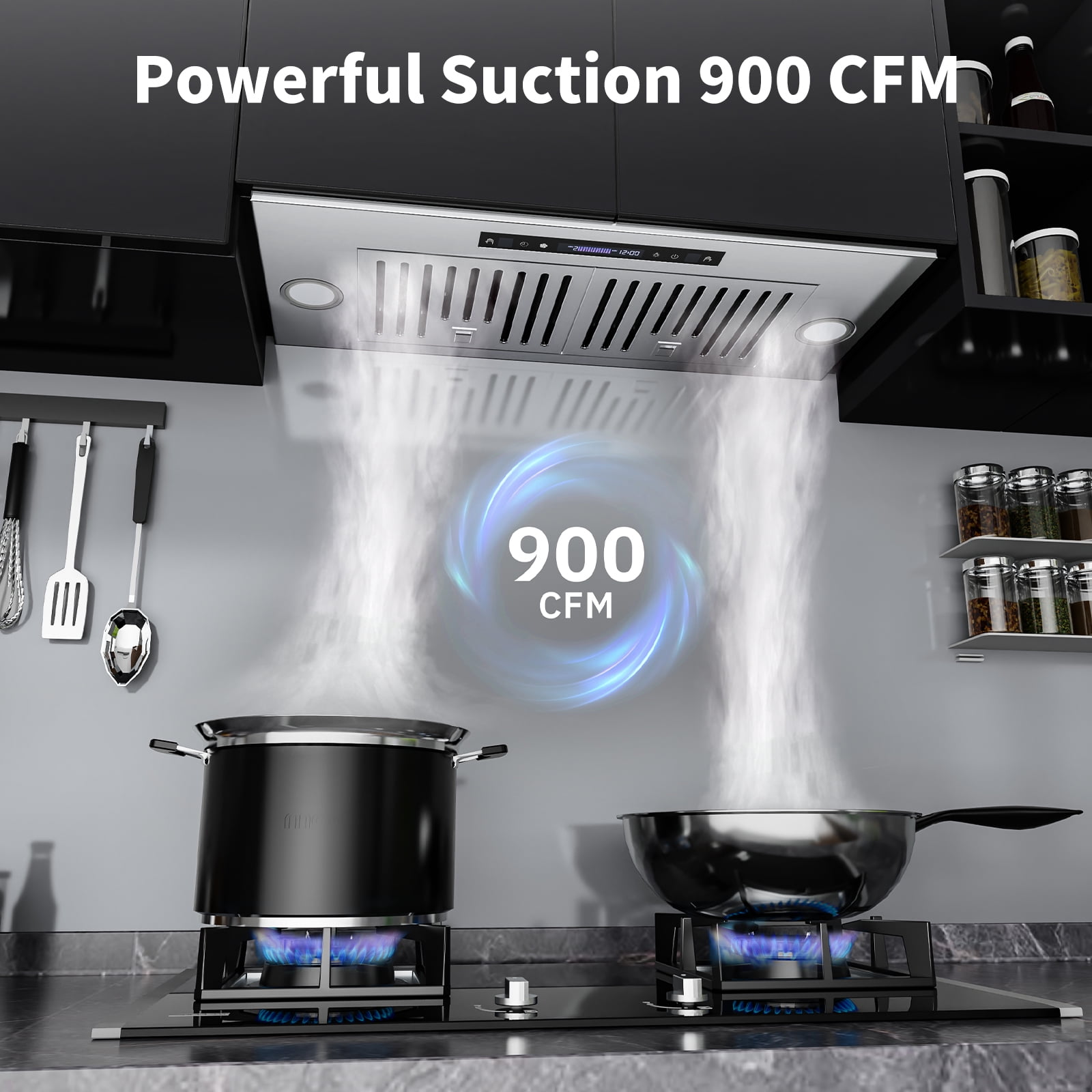 TABU 30 inch Under Cabinet Range Hood, 900 CFM Built-in Range Hood with 4 Speeds,Led Light,Stainless Steel