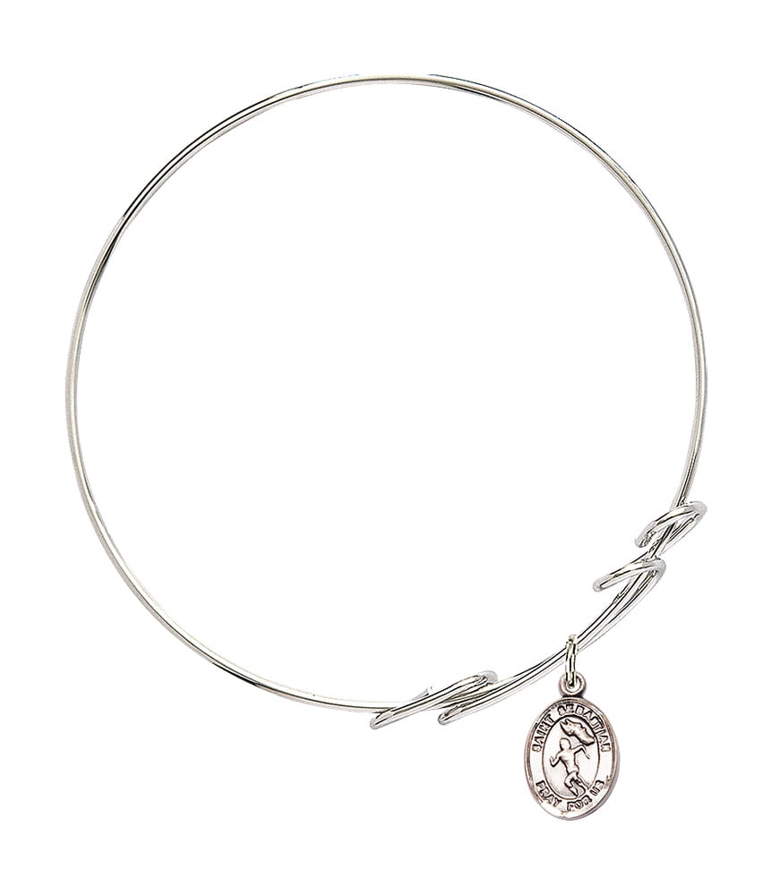 7 1/2 inch Round Double Loop Bangle Bracelet w/ St. Sebastian/Track&Field in Sterling Silver