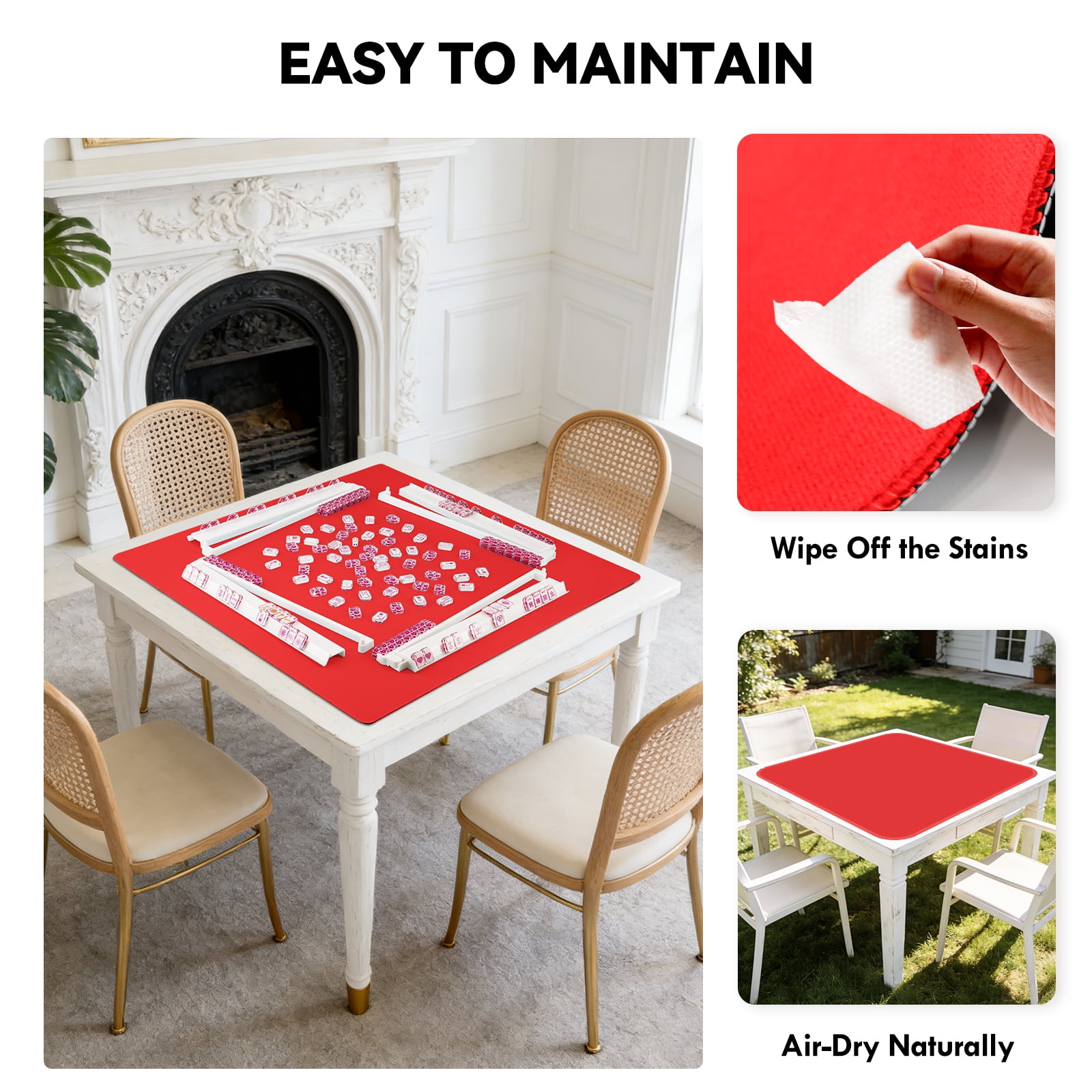 AzulHome Classic Anti-Slip Noise Reducing Game Mat - Mahjong, Poker, Cards Table Cover with Portable Carry Bag (Red)