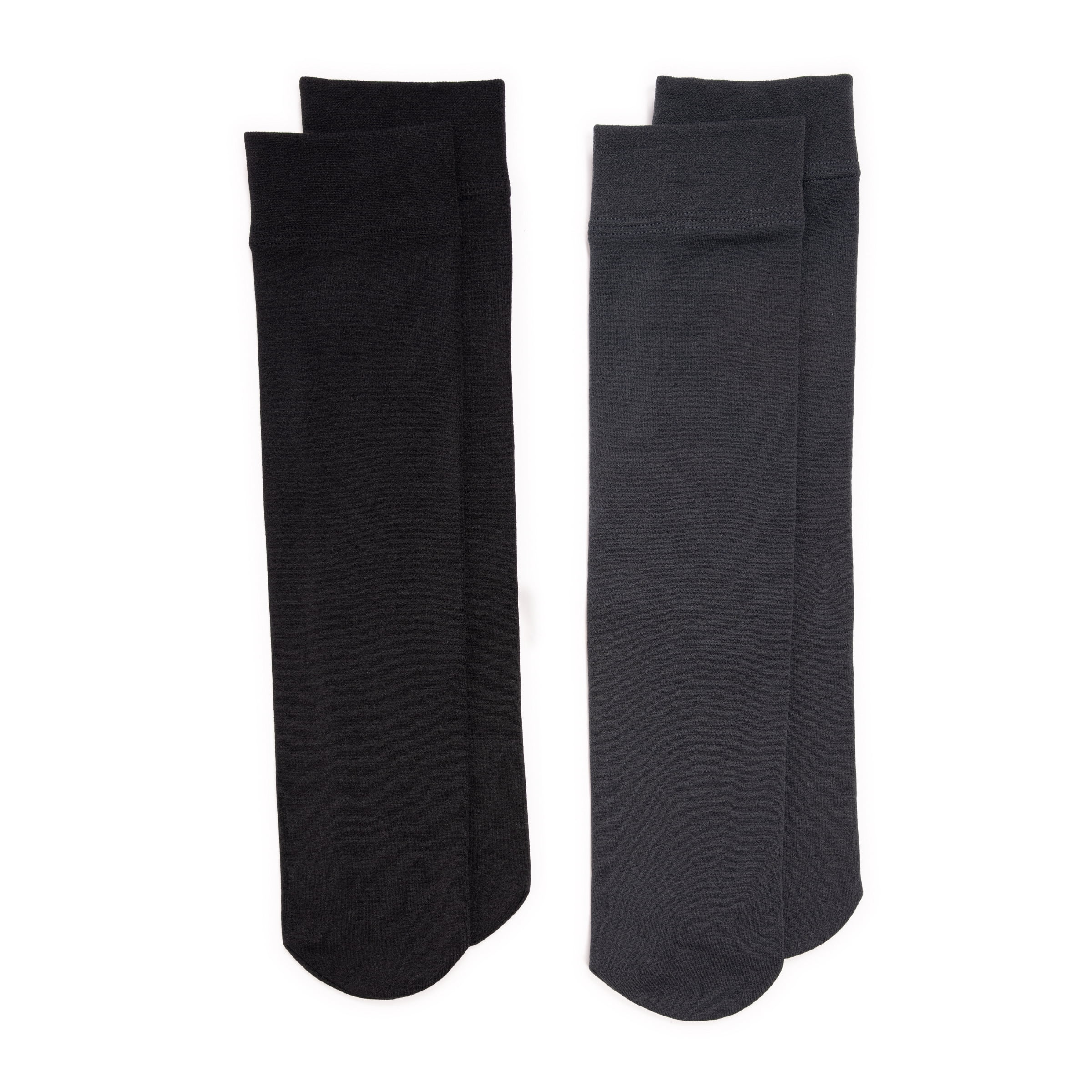 Muk Luks Women's 2 Pack Fleece Lined Knee High Socks, Blk/Dkgr, S/M