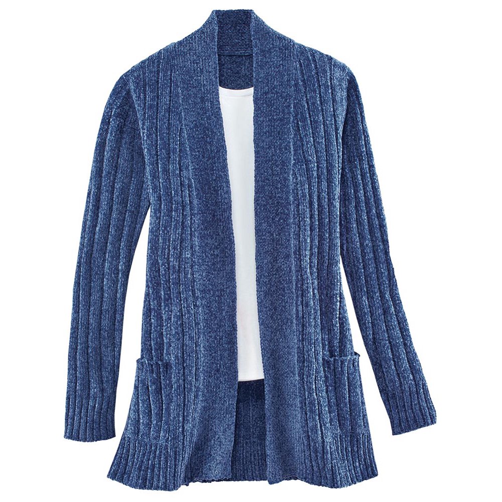 Collections Etc. Soft Chenille OpenFront Knit Cardigan with Pockets