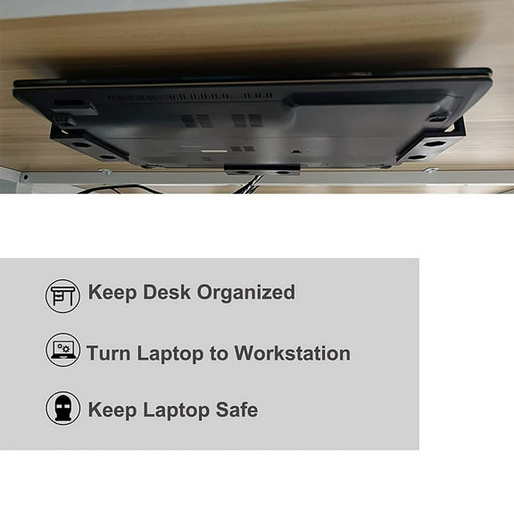 3 Pcs Metal Under Desk Laptop Holder Mount with Screw,Under Desk Laptop Mount Bracket,Add on Under Table Laptop,Black,3 x Under Desk Laptop Holder Mount 6 x Screws,Black