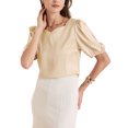 thumbnail image 4 of INSPIRAR CHIC Blusa de satén de media manga con escote corazón para oficina L Amarillo pálido, 4 of 6