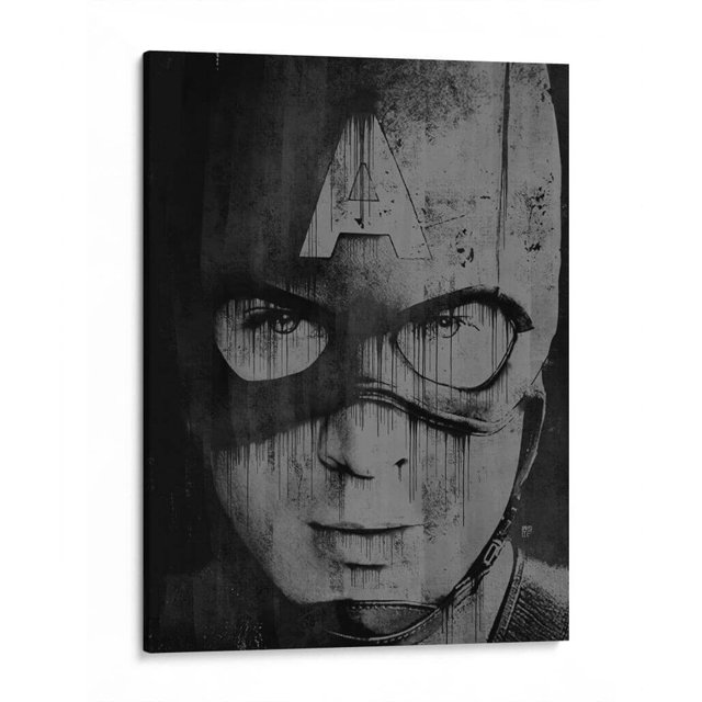 Cuadro decorativo - Cap America Drip, Dry Ink 90x120 Canvas Lab Avengers, Blanco y negro, Capitán América, Marvel
