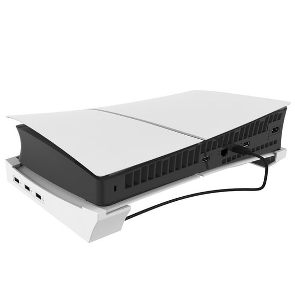 Upgraded Horizontal Stand with 4 Port USB Hub for PS5 Slim Cooling, Charging, and Space-Saving