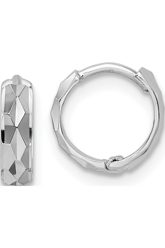 14K White Gold D/C Hinged Hoop Earrings (9.13 X 9.4) Made In United States xy1260w
