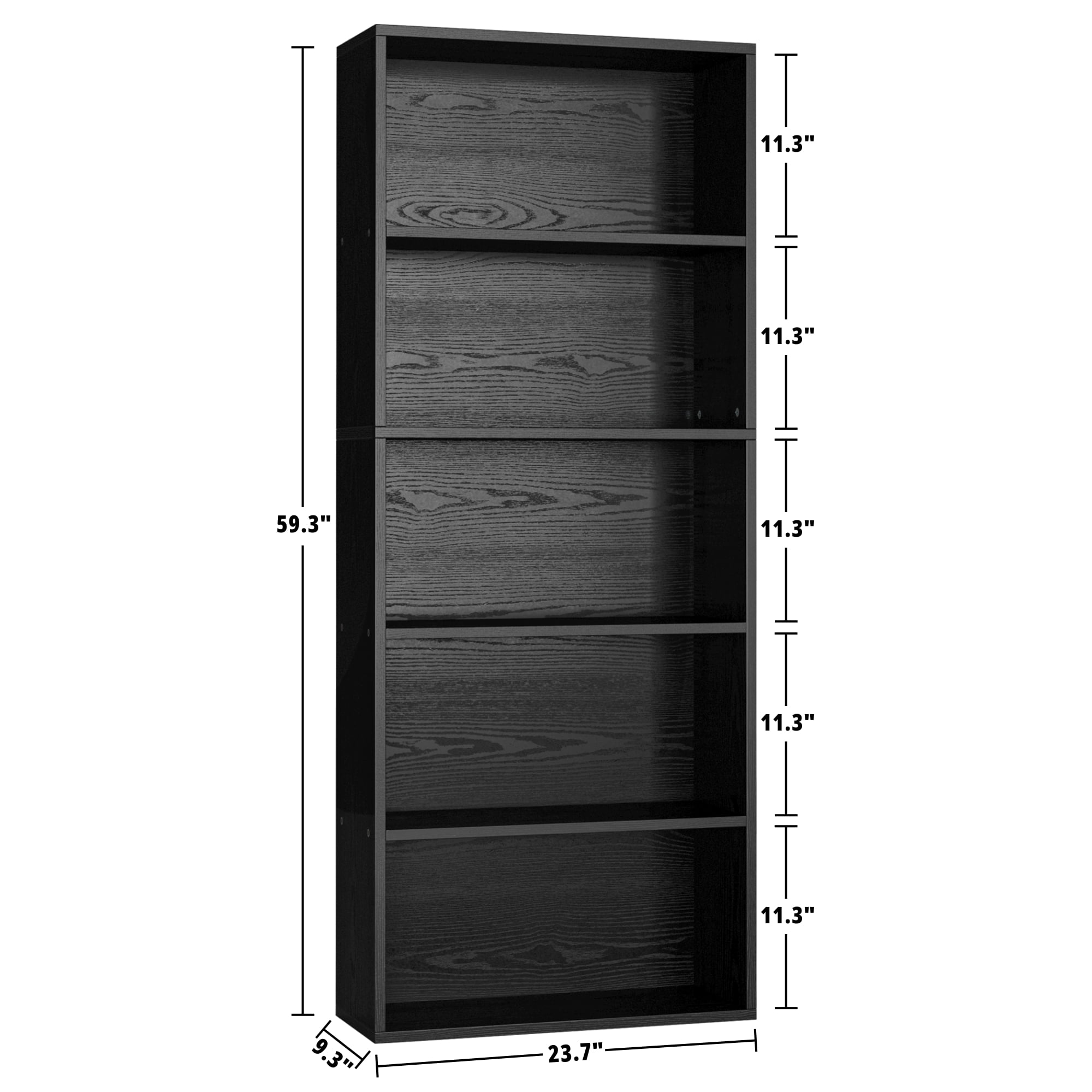 IRONCK 5 Shelf Bookcase, Free Standing Display Storage Bookshelf for Home Office, Black