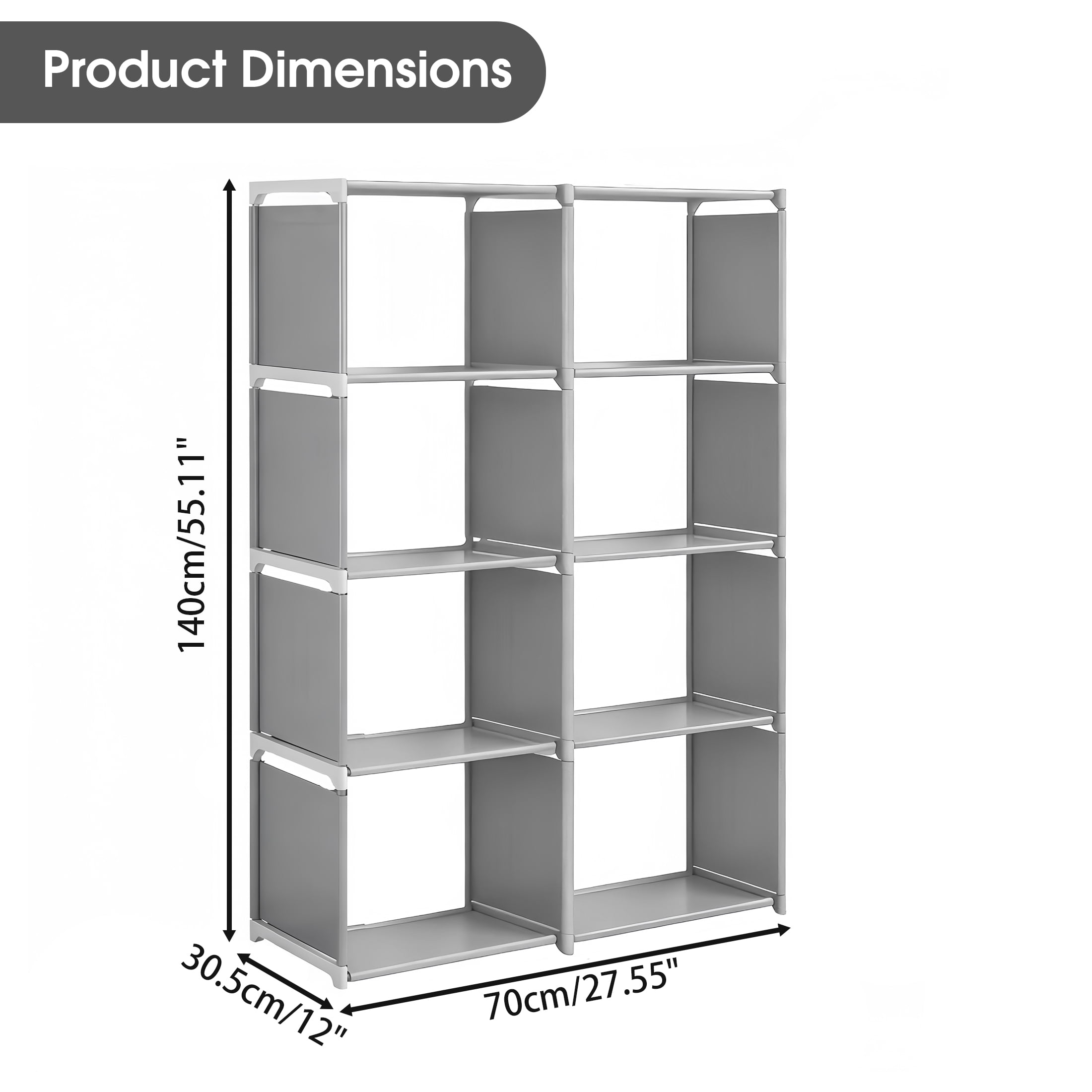 GARITIN Portable 8-Cube Bookshelf, Vertical Storage Organizer Bookcase, Portable Grid Shelf Bookshelves Book Shelf, Storage Shelves Unit for Living Room, Study Room, Bedroom