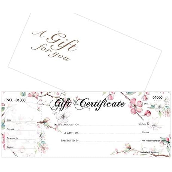 Blank Gift Certificates 25set, gift certificate for business, Gift-Blossoms-PP, Comes with Free matching Envelopes, Sequential Numbering Printing$$Office