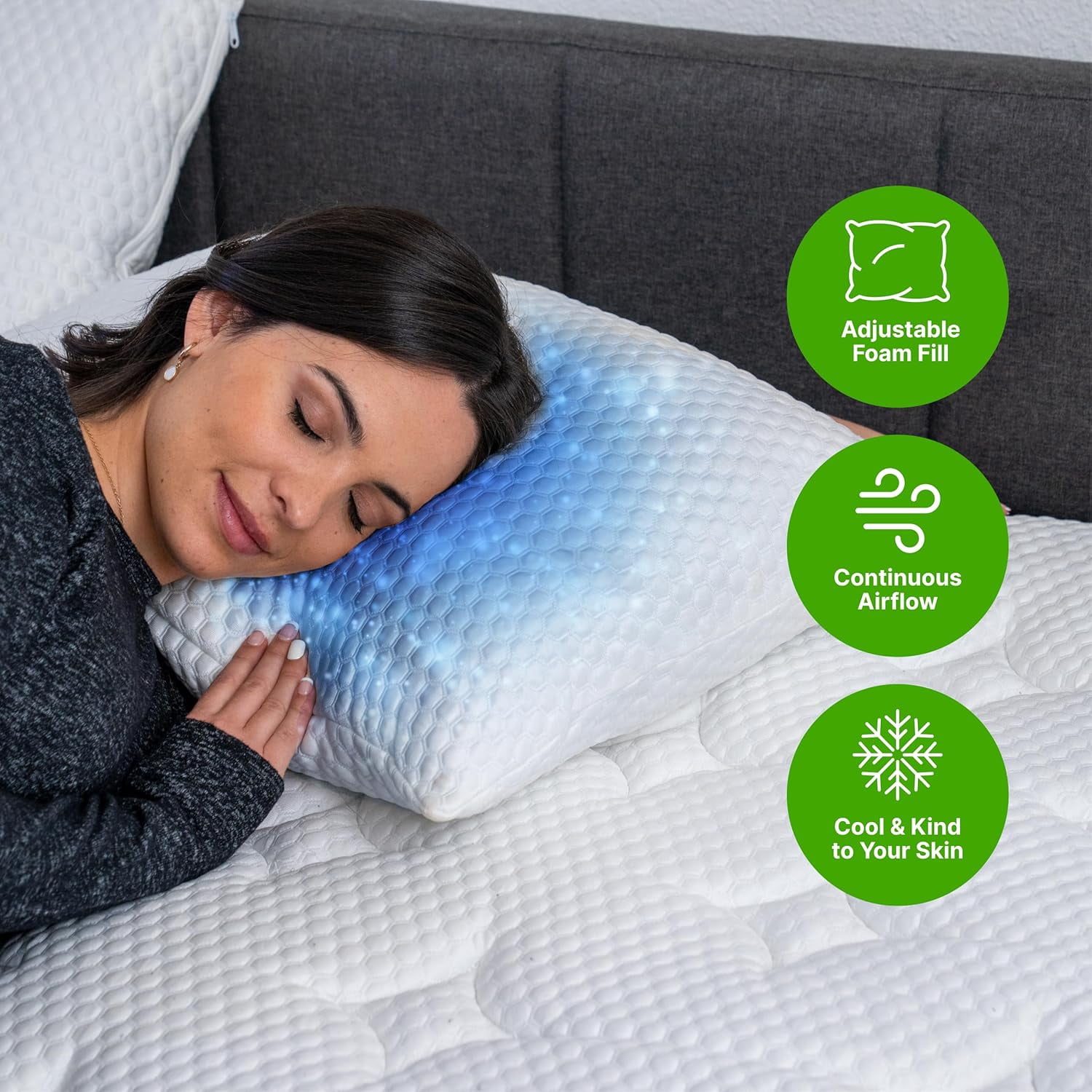 GhostBed Shredded Memory Foam Pillow with Adjustable Gel Memory Foam and Cooling Breathable Cover - Standard Size Shredded Memory Foam Pillows CertiPUR-US Certified 2-Pack