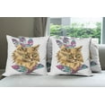 thumbnail image 6 of Ambesonne Cat Throw Pillow Cover 4 Pack, Cat with Colorful Feathers, 24", Multicolor, 6 of 7