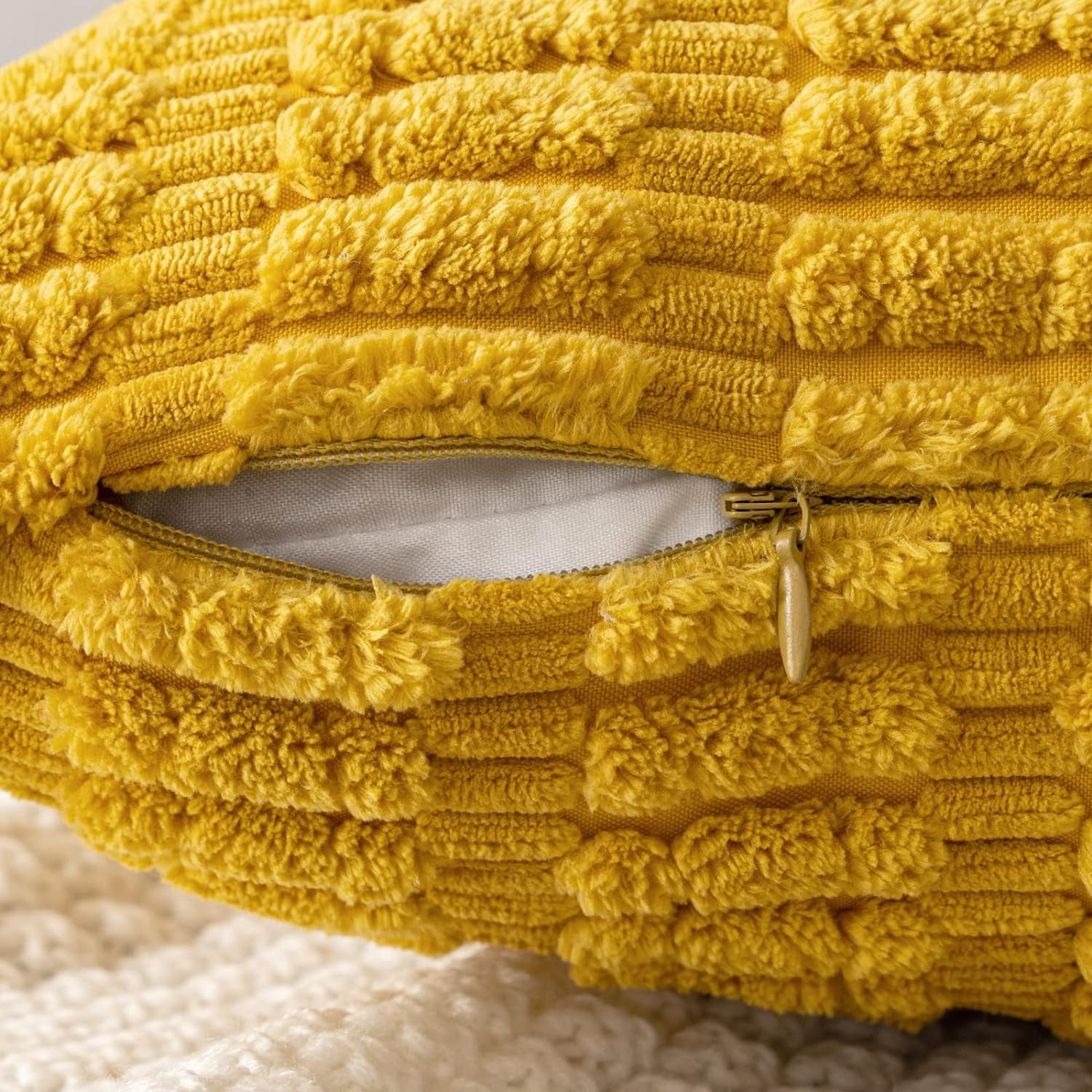 2-Pack Mustard Yellow Corduroy Throw Pillow Covers, 18x18 Inch Soft Striped Decorative Cushion Covers for Sofa, Bed, Fall Decor