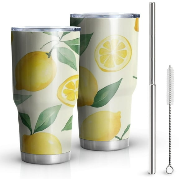 30oz Lemon Tumblers Stainless Steel Tumbler with Lid and Straw,Vacuum Insulated Double Wall Travel Tumbler Cups Mug with Cleaning Brush for Coffee,Tea