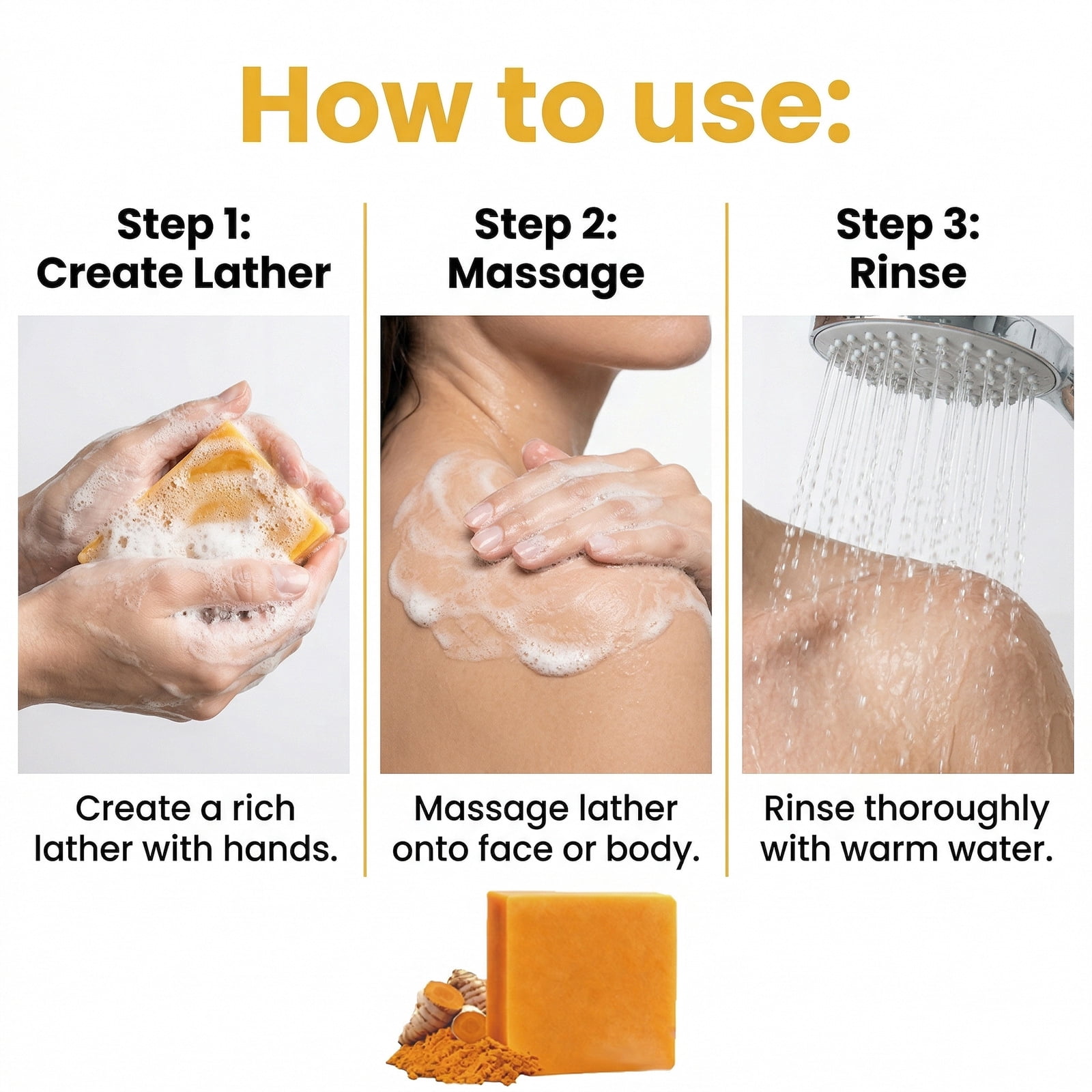 Organic Turmeric Soap for Dark Spots, Natural Face Wash for Clear Skin, Cleanses & Smooths, Removes Oil & Impurities for All Skin Types(2pcs)