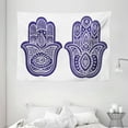 thumbnail image 1 of Hamsa Tapestry, Two Hand of Fatima Figures with Ethnic Old Fashioned Ornaments Vintage Asian, Wall Hanging for Bedroom Living Room Dorm Decor, 80W X 60L Inches, Violet Blue White, by Ambesonne, 1 of 2