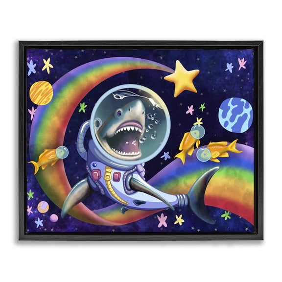 Stupell Industries Contemporary Shark in Outer Space Black Floating Frame Canvas Art, 21 x 17, by Carla Morrow