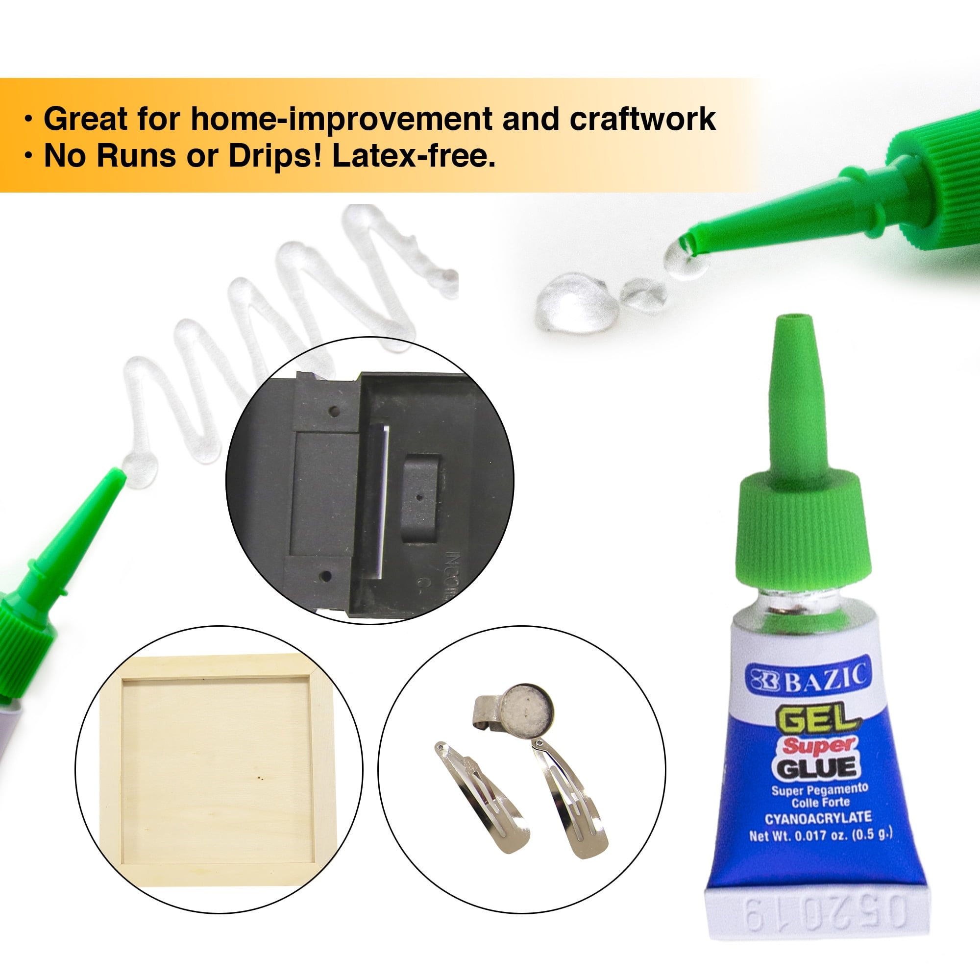 BAZIC Super Glue Gel 0.5g Clear No Run Fast Dry Adhesive (5/Pack), 24-Packs
