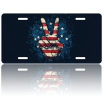 1 Pcs 2D Flat License Plate Covers & Frames, Hand with American Flag For Decorative Front, Waterproof For Decoration Aluminum License Plate Covers & Frames Cover For Men Women, 12" X 6"