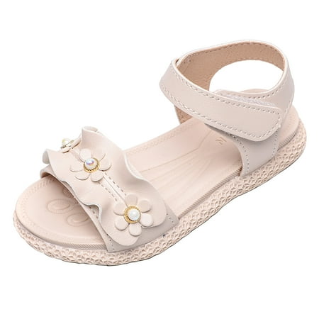 

Hunpta Kids Sandals Girls Casual Non-slip Princess Soles Soft Shoes Pearl Sandals Baby Lace Baby Shoes