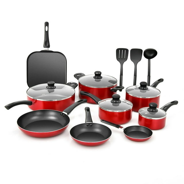 Gymax 17Pcs Hard Anodized Nonstick Cookware Pots and Pans Set Dishwasher & Oven Safe