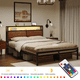 thumbnail image 3 of Cama King con cabecero de almacenamiento, luces LED, plataforma de metal, 3 of 5