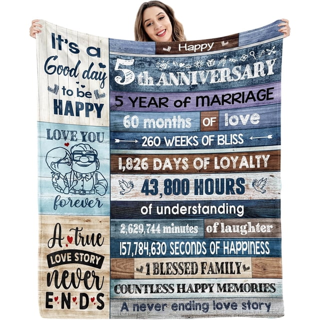 LHSHID Wooden Blanket Gift for Wife Husband 5th Wedding Anniversary 50x60in