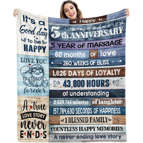 LHSHID Wooden Blanket Gift for Wife Husband 5th Wedding Anniversary 50x60in