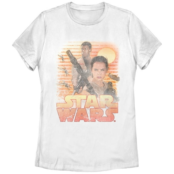 Women's Star Wars The Force Awakens Classic Rey and Finn  Graphic Tee White Large