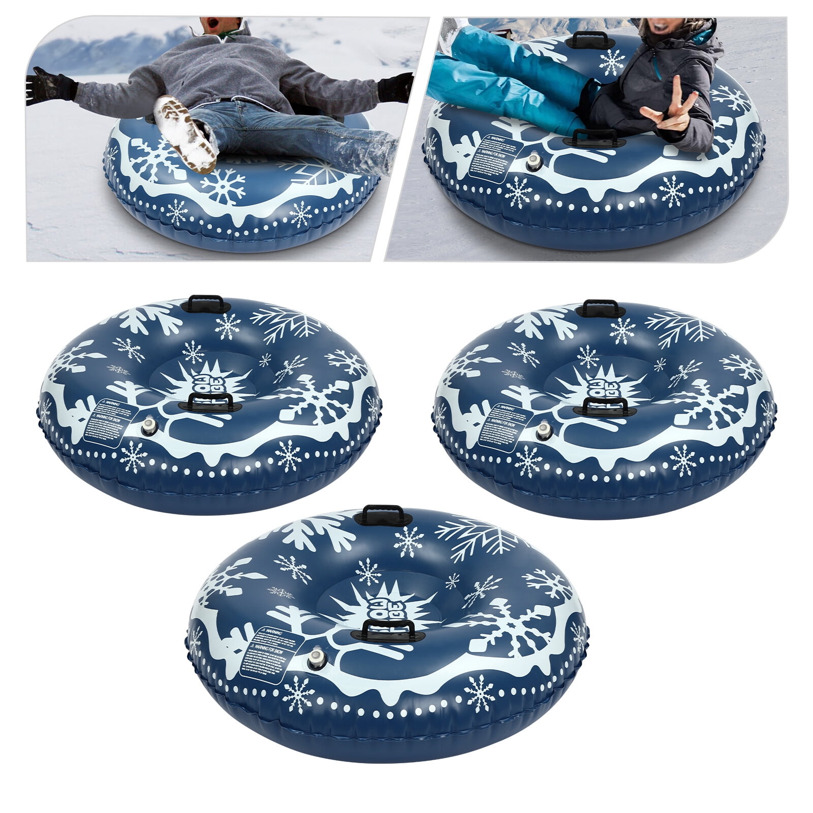 ToppiJoy 3Pcs 48 Inch PVC Snow Sleds, Inflatable Snow Sled, Thickened Heavy-Duty Hard Bottom Sleds with Non-Slip Handles, Outdoor Sledding Snow Tube Sports, Winter Sports, for Kids and Adult