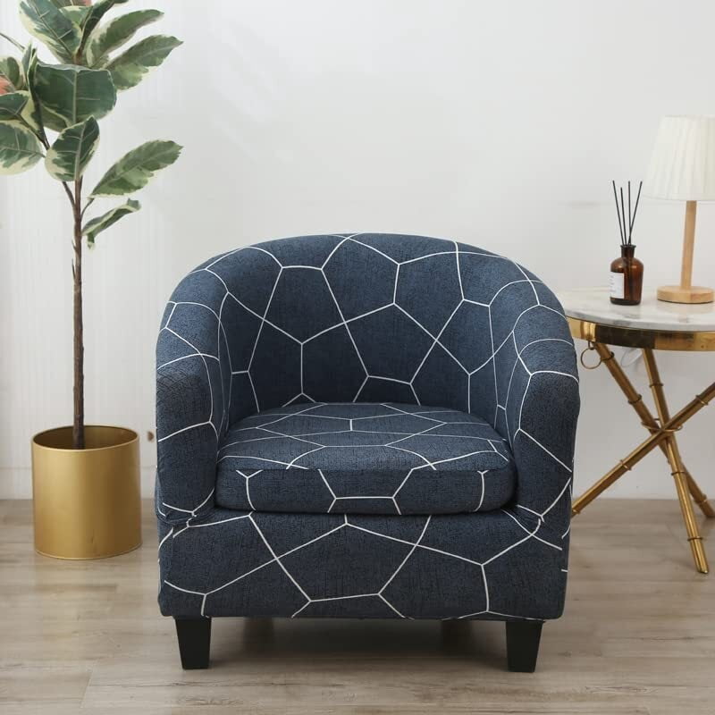 LKJYER Club Chair Slipcover 2 Piece Tub Chair Slipcover Stretch Barrel Chair Covers Printed Armchair Covers Removable Sofa Cover Couch Furniture Protector Arm Chair Cover for Living Room
